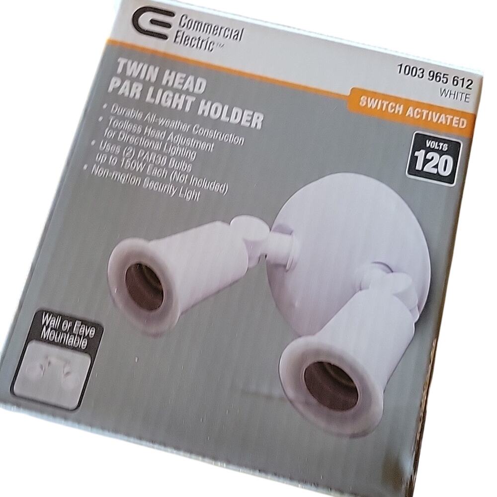 Commercial Electric Twin-Head White Outdoor Flood Light Switch Activated 120V